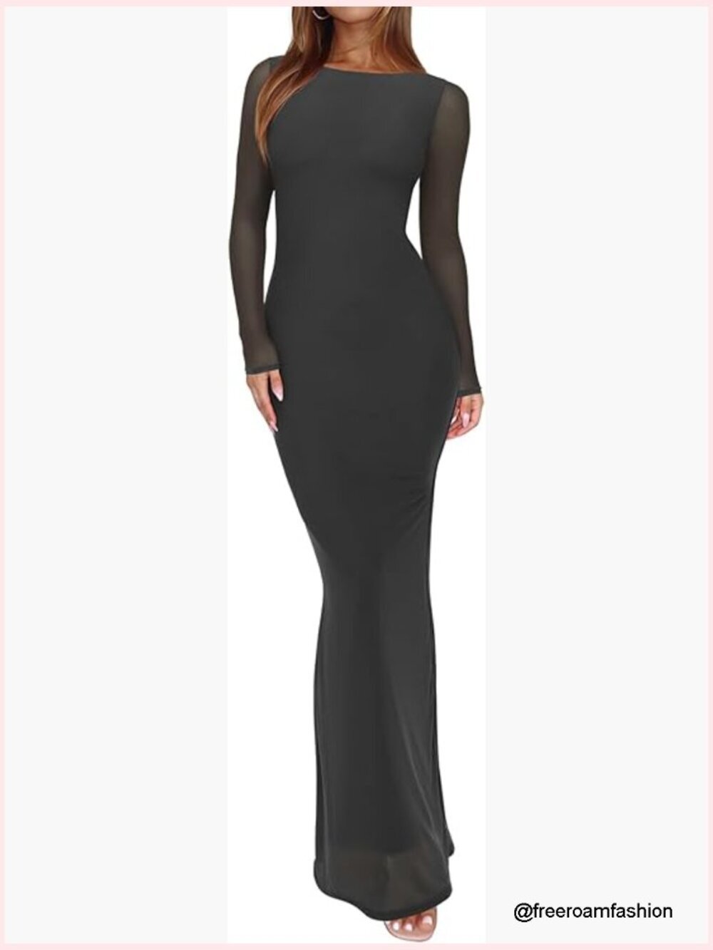Mesh Sheer Long Sleeve Formal Maxi Dress Bodycon Wedding Guest